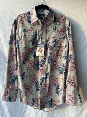 Wrangler Men's Checotah Western Horse Print Aztec Pearl Snap Shirt NWT